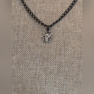 Rhinestone Spider Charm On A Black Chain Necklace